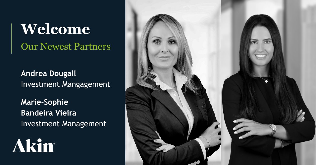 akin_gump's tweet photo. Andrea Dougall and Marie-Sophie Bandeira Vieira have joined Akin as partners in its investment management practice in Abu Dhabi and Dubai, respectively. 

Having worked together previously, they reunite to expand Akin’s full-service alternative investments offering in the region. 

Read more: https://t.co/ewD4Sux7wo