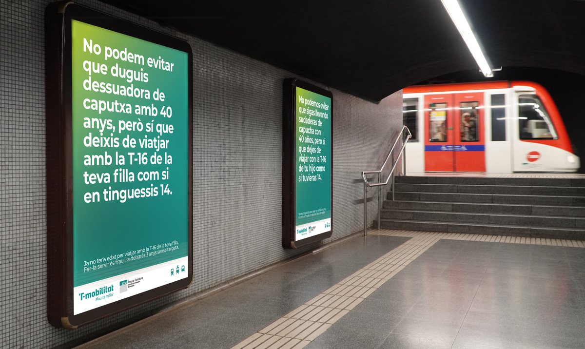 ATMbcn's tweet photo. 🎒 La T-16 és seva, no teva.

L’ATM llança una campanya per fomentar-ne el bon ús i recordar, amb humor i ironia, que és un títol gratuït, personal i intransferible.

⚠️ L'ús fraudulent del títol pot suposar el bloqueig de la targeta durant 3 anys.

➕ℹ️https://t.co/iI5wp9nZx9 https://t.co/IEQVNKKp2H