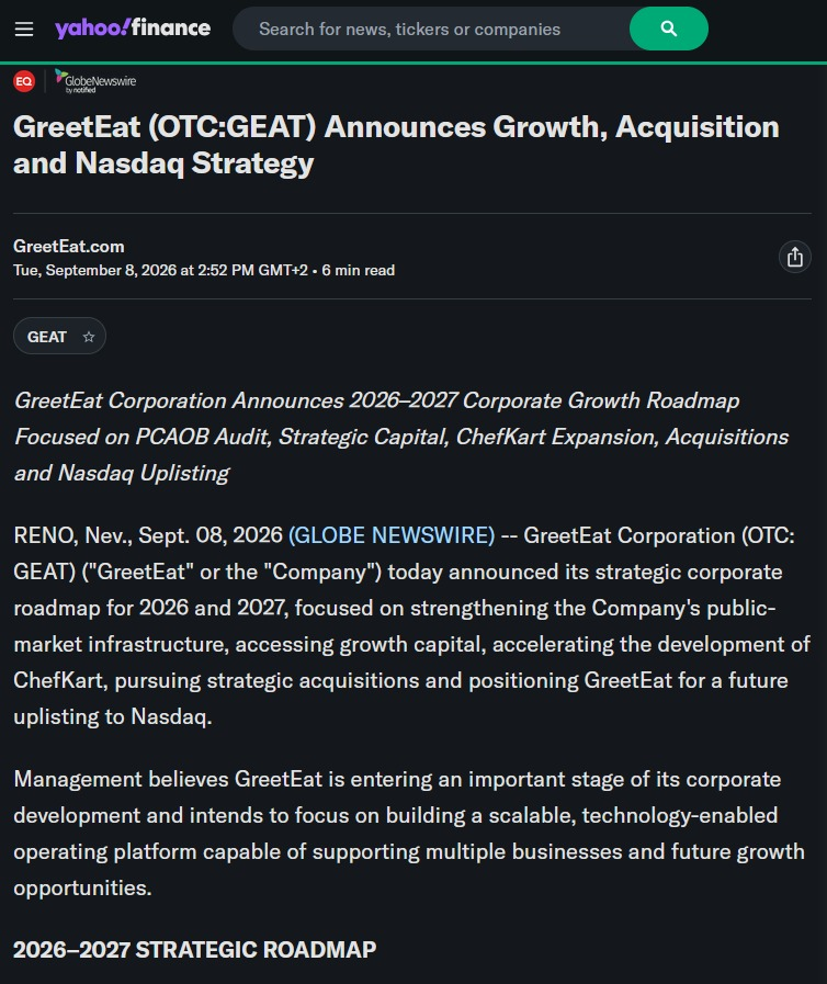 mustardseedfait's tweet photo. $GEAT just outlined its 2026–2027 corporate strategy, and every milestone is designed to build toward a larger objective.

📌 PCAOB audit infrastructure
📌 Strategic growth capital
📌 ChefKart expansion
📌 Additional acquisitions
📌 Scaling the operating platform
📌 Long-term goal of a Nasdaq uplisting

The proposed acquisition of ChefKart remains the centerpiece of the plan, giving GEAT an operating business while management focuses on expanding the platform and pursuing additional revenue-generating acquisitions. 

Of course, many of these steps-including the ChefKart acquisition and any future Nasdaq uplisting-depend on meeting required conditions and are not guaranteed.

Small-cap stories can change quickly when there's a clear execution roadmap. GEAT is definitely one I'll be watching closely