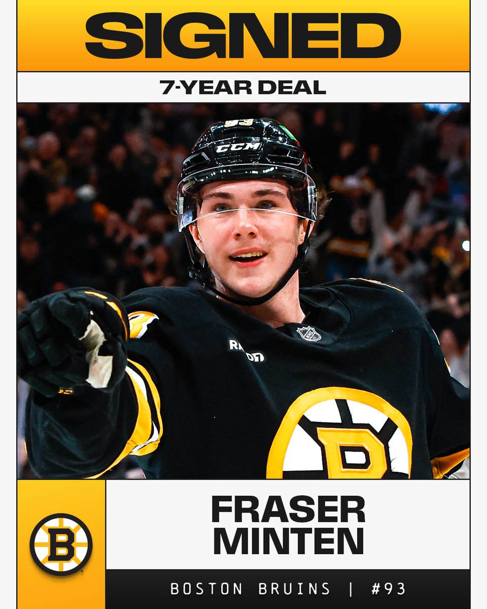 NHL's tweet photo. MINTY FRESH! 🥶

Fraser Minten has signed a seven-year deal with the @NHLBruins! https://t.co/WROBefqVpR