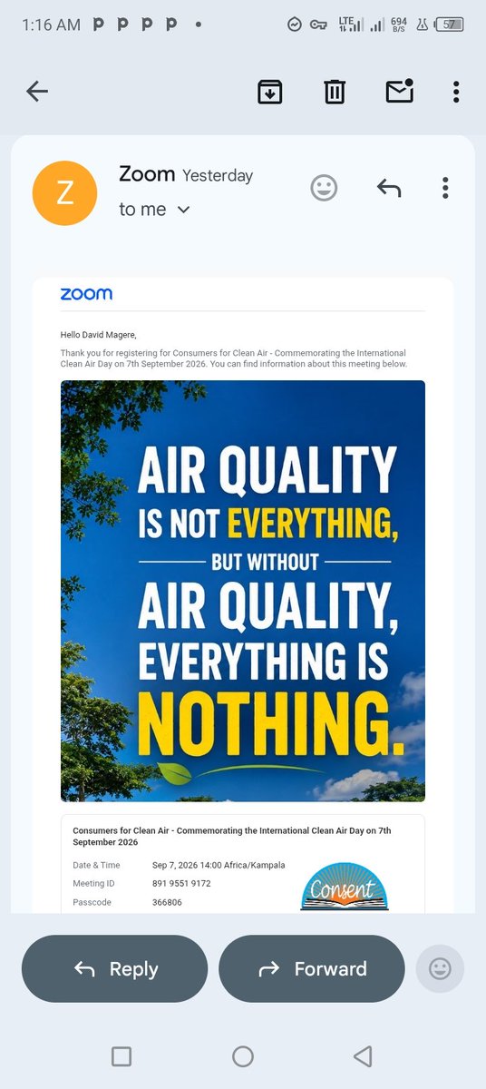 MagereObwona's tweet photo. I am glad to have participated in the inception Webinar on the Quality of of Air we breath in.
The Zoom Webinar for Journalists &amp; Communicators was organized by Consent. https://t.co/NdjCBlXLJP
