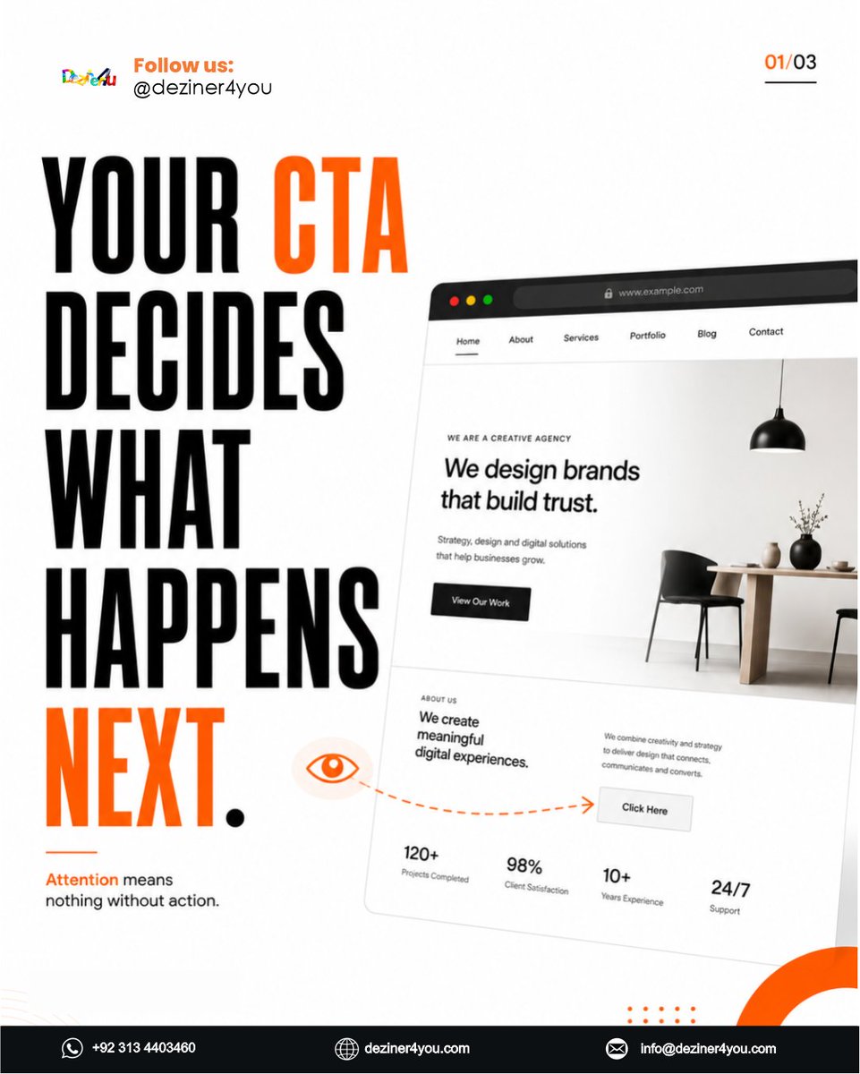 deziner4you's tweet photo. Your CTA decides whether attention becomes action. 

🖱️ "Click Here" is no longer enough. Use specific, value-led copy! 

#Deziner4you #UIUX #ConversionRateOptimization https://t.co/RDYW6bDGuJ