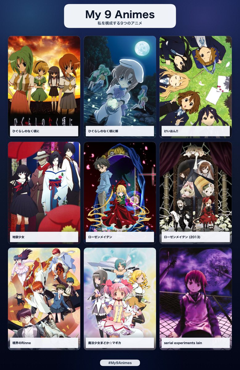 61loli108's tweet photo. https://t.co/yyHdv1kqK0
#私を構成する9つのアニメ
#My9Animes https://t.co/TzhL13XwY1