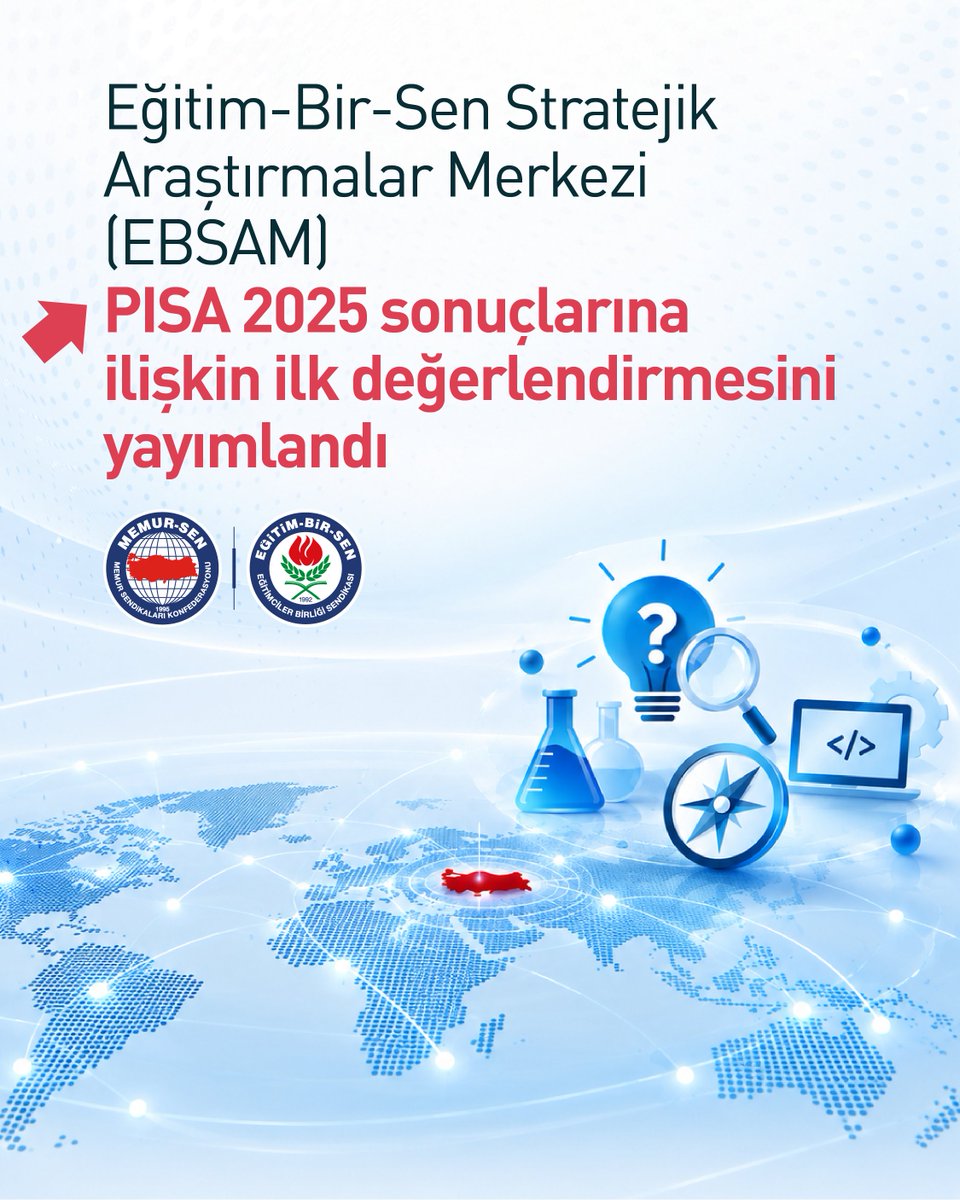 EgitimBirSen's tweet photo. PISA 2025: DÜNYA ÜLKELERİ PUAN KAYIPLARI YAŞARKEN TÜRKİYE EĞİTİMDEKİ PERFORMANSINI ARTIRMAYA DEVAM EDİYOR

Eğitim-Bir-Sen Stratejik Araştırmalar Merkezi (EBSAM), PISA 2025 sonuçlarına ilişkin ilk değerlendirmesini yayımladı. 

🔹 Türkiye, 2022’ye göre fen bilimleri, okuma becerileri ve matematik alanlarının tamamında puanını artırdı.
🔹 Fen ve matematikte bugüne kadarki en yüksek PISA puanlarına ulaşıldı. Fen ve okumada OECD ortalaması aşılırken matematikte OECD seviyesi yakalandı.
🔹 Türkiye, son 10 yılda üç alanın tamamında yükseliş eğilimi gösteren tek OECD ülkesi oldu.
🔹 Temel yeterlik ve üst düzey performans oranlarında genel iyileşme kaydedildi; fen ve matematikte üst düzey performans gösteren öğrenci oranı OECD ortalamasını aştı.

Bununla birlikte;

🔎 Okul türleri arasındaki başarı farkları, matematikte temel yeterlikler ve bilgi işlemsel problem çözme becerileri yeni dönemin öncelikli iyileştirme alanları olmalıdır.

PISA 2025 değerlendirmemizin tamamını okumak için: https://t.co/dJLPDs2mgz

#PISA2025 #EğitimBirSen