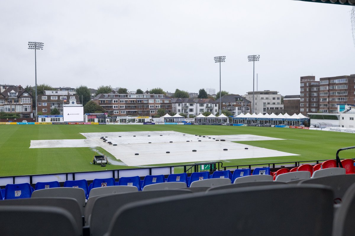 A general view of The County Ground, Hove with the covers on.