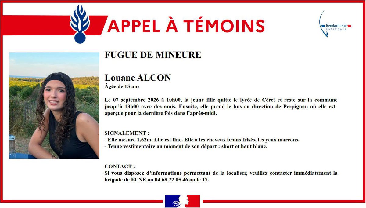 infoccitanie's tweet photo. Pyrénées-Orientales : Appel à témoins suite à la #fugue d’une jeune de 15 ans ➡️ https://t.co/ecArTuOIHk https://t.co/iMphYpZ8ip