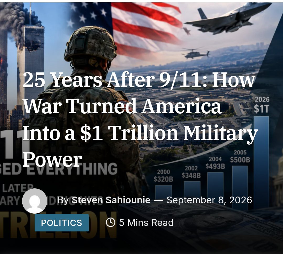 Helpways1's tweet photo. 25 Years After 9/11: How War Turned America Into a $1 Trillion Military Power
By: Steven Sahiounie, journalist and political commentator
https://t.co/f0RBSE1Mys
#USA #Washington #New_York #Trump #George_Bush #US_army #pentagon #congress #AIPAC #NATO #Europe #EU #European_union #Yugoslavia #middle_East #Afghanistan #Iraq