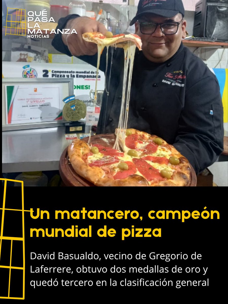 quepasamatanza_'s tweet photo. #quepasa El fundador de la pizzería Tua Preferitta se consagró campeón mundial en las categorías pizza a la piedra y napolitana, entre más de 200 participantes de distintos países. El certamen se realizó en La Rural y contó con jurados especializados de diferentes países. https://t.co/tWXxotqvRT