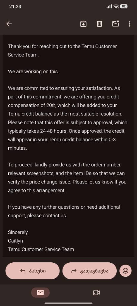 GHOST6be6's tweet photo. @OfficialTemu @TemuSupport @FTC WhaleCo (Temu) breached official compliance deadline under Case 206384957 on https://t.co/qvmopfosDl. Deceptive tactics used to evade a 400 GEL compensation regarding ticket 1788500315075762. Audit this developer! Process the 400 GEL resolution! https://t.co/7OWi2g6QEp