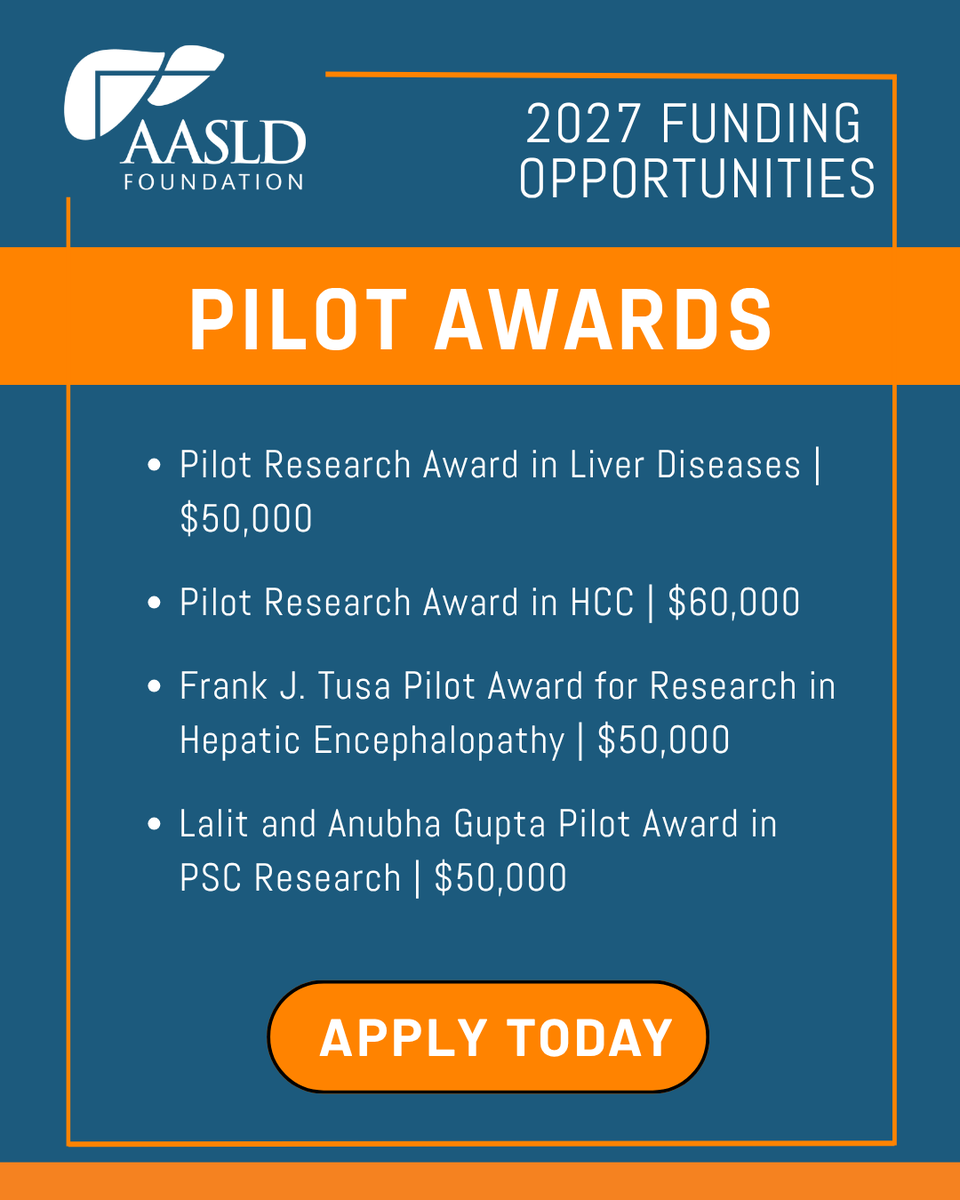 AASLDFoundation's tweet photo. 💡Have a promising research idea? Apply for one of AASLD Foundation's Pilot Awards to generate new data.

Four pilot funding opportunities are now open, including the NEW Pilot Research Award in Hepatocellular Carcinoma #HCC!

📅 Apply by Dec. 7: https://t.co/pWTikpiyDs https://t.co/MNihI1Vuj2