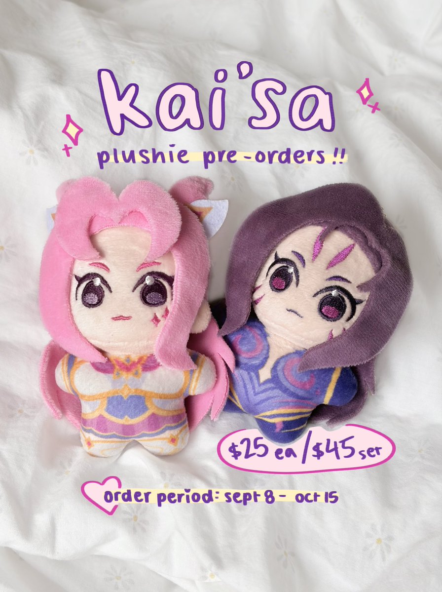 palepinkdots's tweet photo. kai’sa plush pre-orders are open till mid october!! 

🍑 usa/canada: https://t.co/VbraPBr7Uv 
🍑 anywhere else: https://t.co/6lGE7320XM https://t.co/xErBKffIW1
