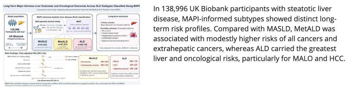 APandT's tweet photo. Read "Long-Term Major Adverse Liver Outcomes and Oncological Outcomes Across Steatotic Liver Disease Subtypes Classified Using the MetALD-ALD Prediction Index" just published online at https://t.co/GQ2D7faYVX
#livertwitter #MetALD https://t.co/y8VWuoRsEw