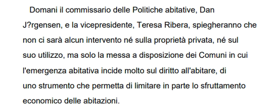gspazianitesta's tweet photo. Ci sarebbe da rotolarsi dalle risate, se non si trattasse di una maladettissima cosa seria.
L'Ansa riferisce che @DanJoergensen e @Teresaribera domani ci diranno che col regolamento Ue sulla casa "non ci sarà alcun intervento né sulla proprietà privata, né sul suo utilizzo, ma solo la messa a disposizione dei Comuni in cui l'emergenza abitativa incide molto sul diritto all'abitare, di uno strumento che permetta di limitare in parte lo sfruttamento economico delle abitazioni".
Io sono disgustato. Chi lo è come me, faccia per favore girare questa roba. Bisogna ribellarsi. Anche alle prese per i fondelli.