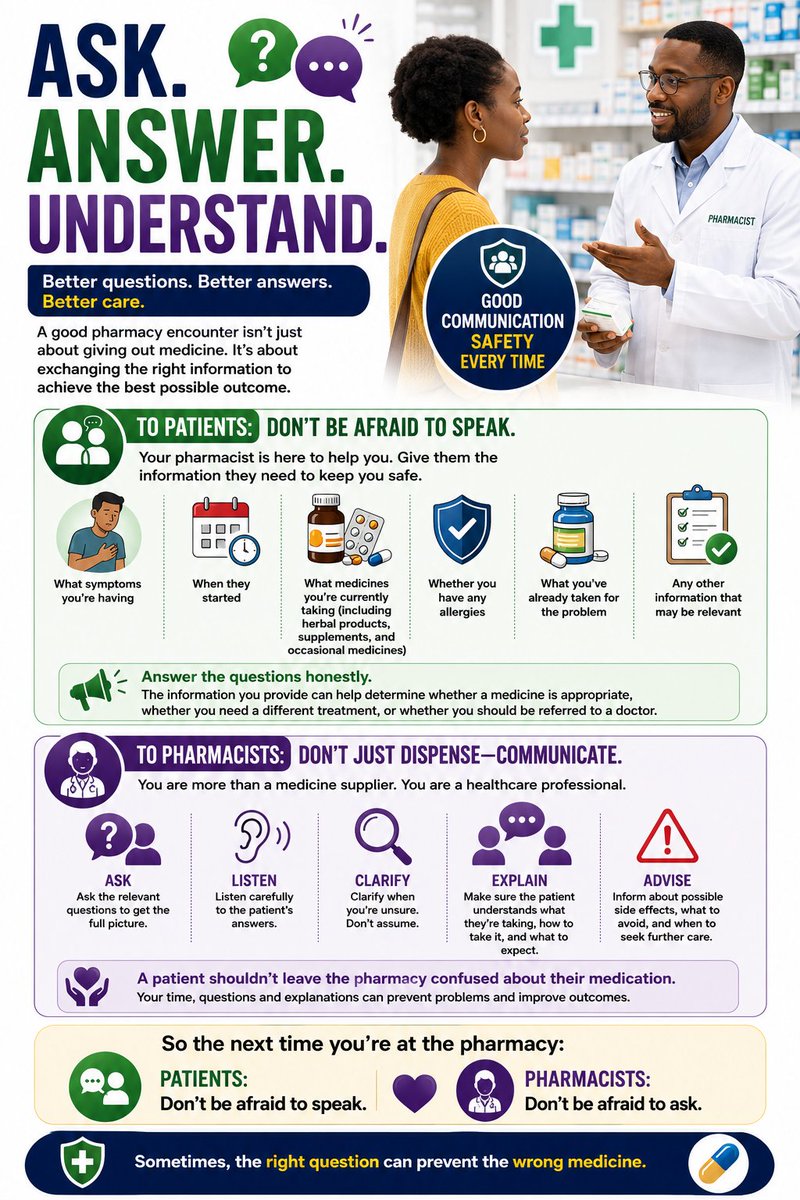 CIkolah54451's tweet photo. As a patient, don't be afraid to tell your pharmacist what you are thinking. 

It is your responsibility to provide him/her with thorough information for effective treatment. https://t.co/x9O3j8JW17