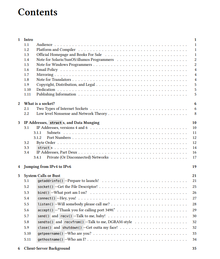 TrisH0x2A's tweet photo. someone asked Beej how sockets work in C. he got tired of explaining it. so in 1995 he put it all online.

it's been the definitive socket programming guide for 30 years.

it covers everything: TCP, UDP, IPv4, IPv6, non-blocking I/O, select(), poll().

graduate OS courses worldwide assign it. it's funnier than any technical book has a right to be.

it's free and always will be.