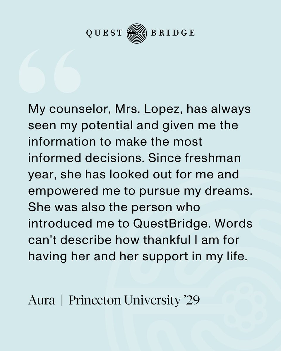 QuestBridge's tweet photo. 🎓 Your support system can be a valuable part of your college journey.

High school seniors: As you work on your National College Match application, lean on the educators in your life who can help you dream big. Apply by Thursday, October 1: https://t.co/XaRjhYNmy0 https://t.co/S3XburFHHY