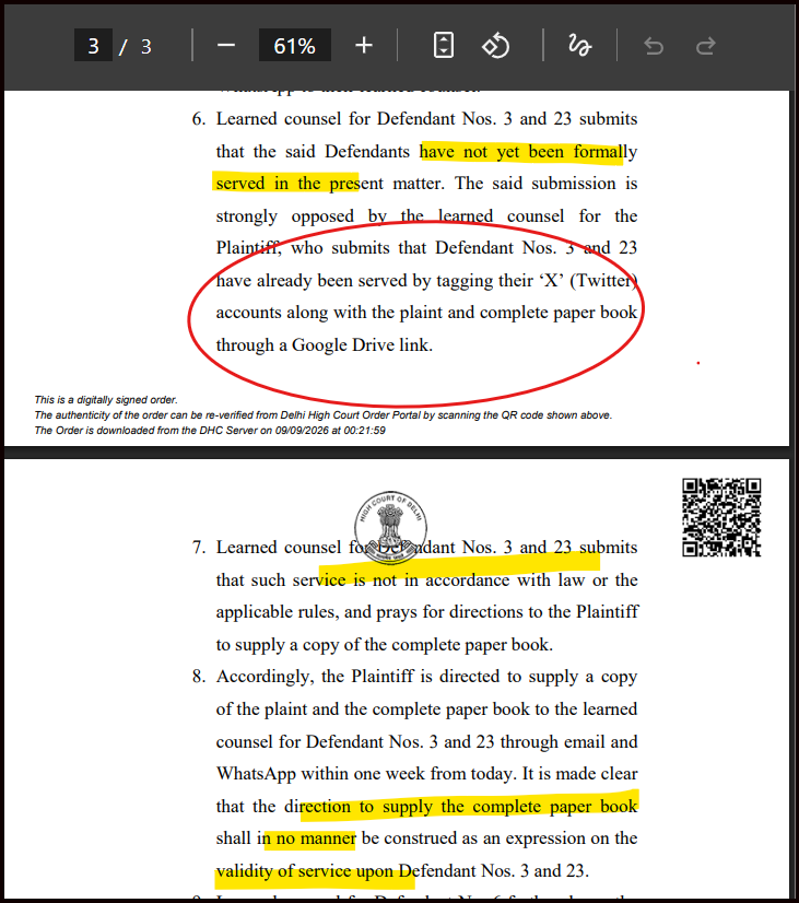 sone_do_mujhe's tweet photo. 1st in my bloodline to know that suit paperbook was served to Defendant by tagging them on Twitter (X).

Wow. Taking CPC to a different extreme!! https://t.co/8qIhulXAxo