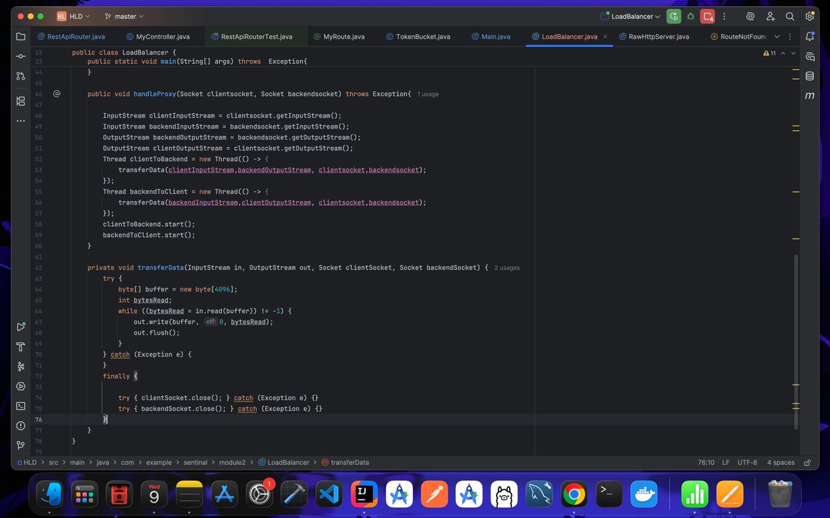 MO__AZAM__'s tweet photo. Building a Layer 4 Load Balancer from scratch in Java.

Built a transport-layer proxy that uses a dual socket architecture to stream raw bytes between clients and a backend cluster.

#Java #Backend https://t.co/BJc2EtlUZ0
