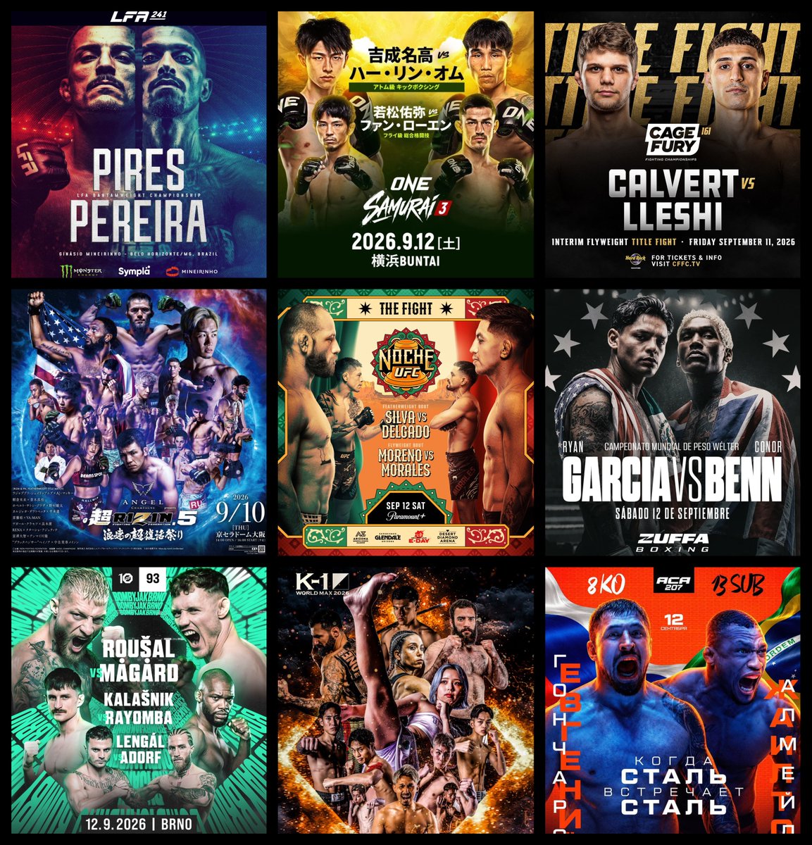 Grabaka_Hitman's tweet photo. Live Combat Sport Schedule: 9/8 - 9/14
Complete schedule w/ fight cards, PPV & free live streams HERE:
▶️https://t.co/Fj0VTt9DDB
#NocheUFC #GarciaBenn #SuperRIZIN5 #K1MAX #ONESamurai3 #OKTAGON93 #CFFC161 #LFA241 #ACA207 #BKFC93 #GamebredFC #EFC137 #Eternal110 #FNC33 #DEEP https://t.co/IUowtOtixT