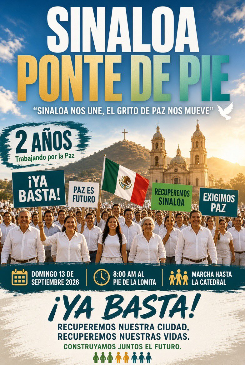 MVMSINALOA's tweet photo. Desde Movimiento Viva México nos unimos a la iniciativa ciudadana de promover y participar en esta gran manifestación para exigir seguridad, justicia y paz en Culiacán y en todo Sinaloa. https://t.co/P0R0FkNTfC
