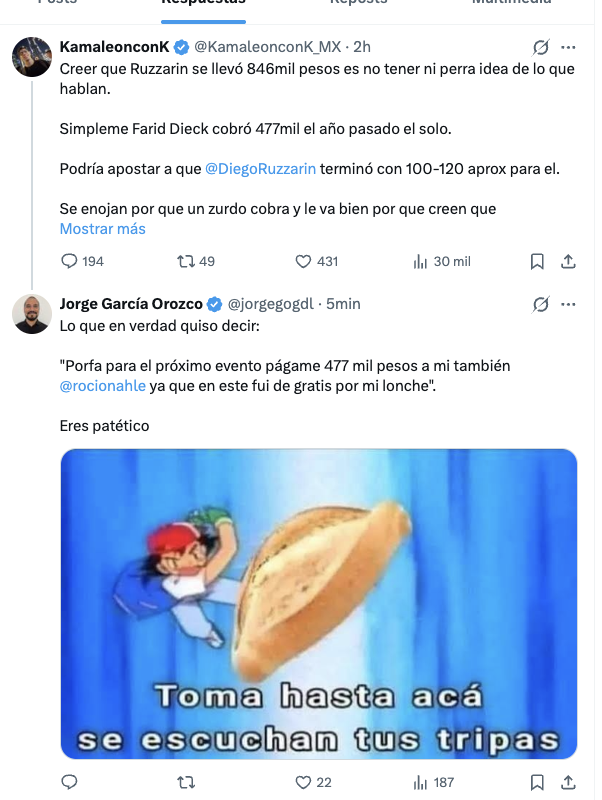 jorgegogdl's tweet photo. Ya mandó Diego Ruzzarin a KamaleonconK a que lo defendiera por cobrar 846 mil pesos por su conferencia pagada por el gobierno de @rocionahle

Lo que en verdad quiso decir es que él también quiere que la tía Nahle le pague sus conferencias. https://t.co/N5S1p69M46