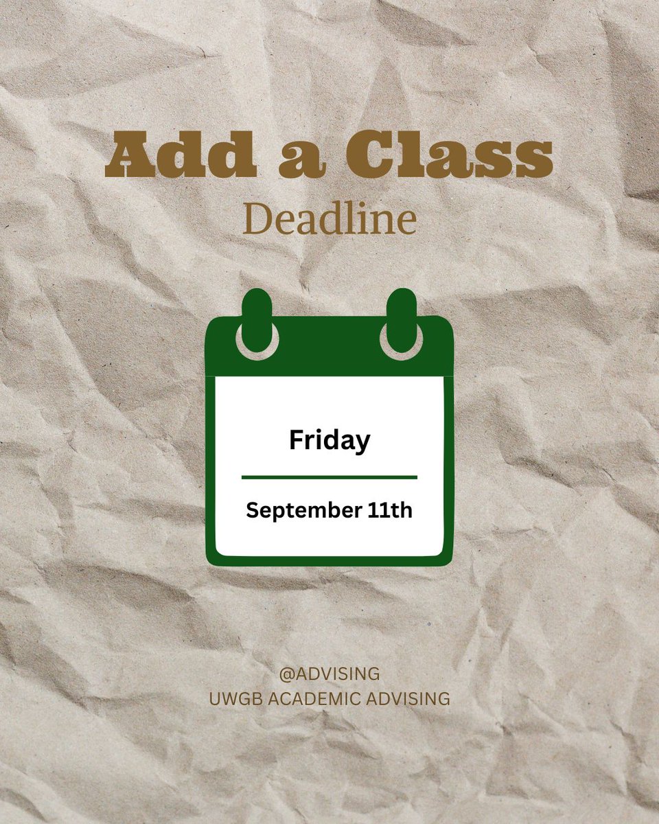 advising's tweet photo. Sept. 11th is the last day to add a 14-week or 1st 7-week Fall class without permission and late add fee. Have questions about your schedule? Your Academic Advisor is here for you. Reach out to us or schedule an appointment via the Navigate app. https://t.co/CoCMWlBW24