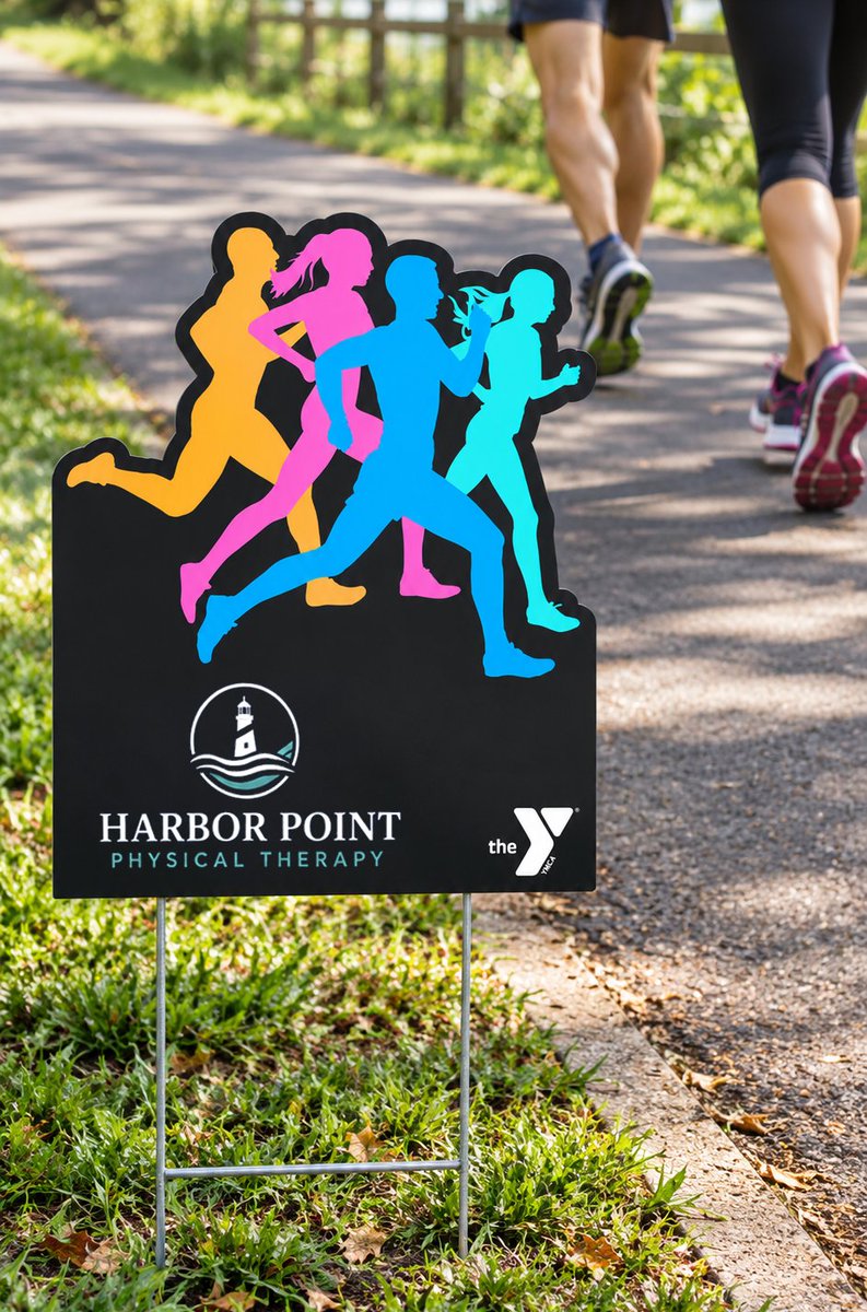 BurlingtonPress's tweet photo. Not all sponsor signs are created equal. 👀

A contour-cut sign adds shape, movement and personality, helping sponsors stand out instead of blending in with a row of rectangles. #YesWeDoThat 

#EventSignage #5K #SponsorRecognition #CustomSigns #NonprofitMarketing https://t.co/SCl0A2b2cq