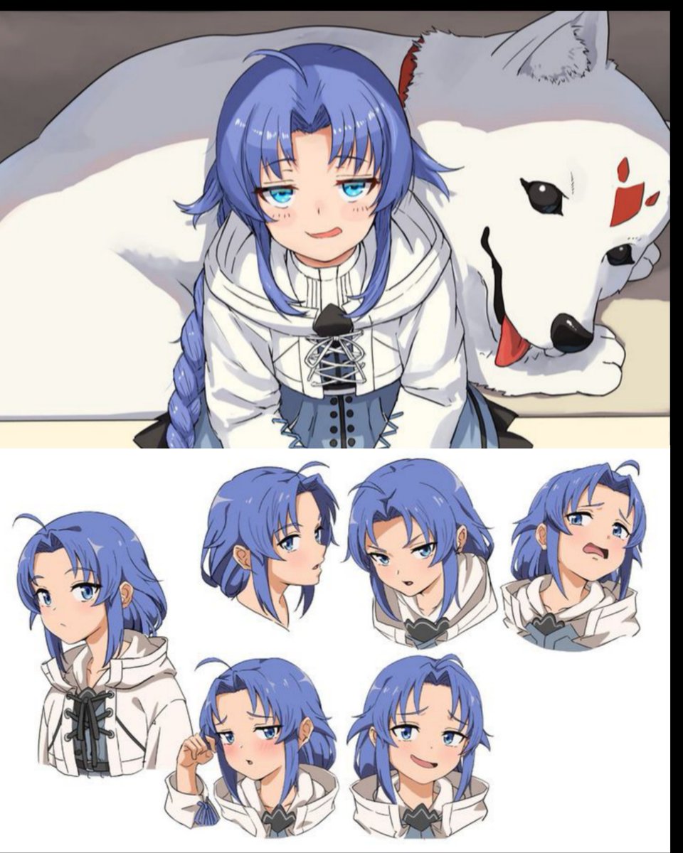 DannyDaka's tweet photo. The expression sheet for the Savior of the World itself: Lara Greyrat. 💙

​From looking completely uninterested in existing to pure mischievous chaos in six frames. 

Studio Bind cooked so hard with her design details and ahoge!

​Light Novel fans, how ready are you to see her animated in full force?

​#MushokuTensei #無職転生
