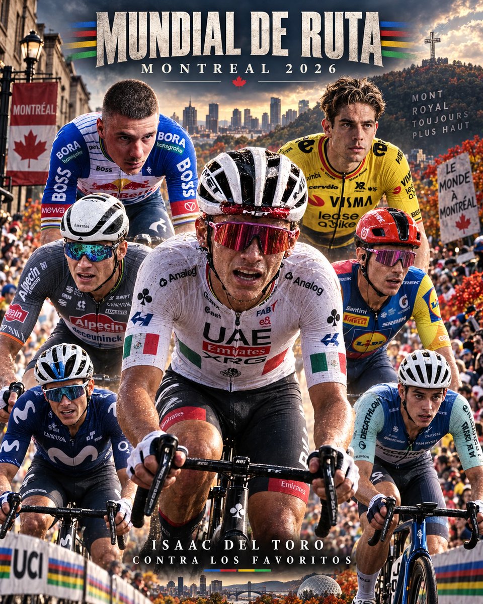 BiciCine's tweet photo. MONTREAL 2026: ISAAC DEL TORO CONTRA LOS EJÉRCITOS DEL MUNDIAL

El Mundial de Ruta de Montreal del próximo 27 de septiembre tiene un detalle que cambia por completo el tablero: Tadej Pogačar no defenderá el arcoíris después de las lesiones sufridas en la Vuelta a España. Su ausencia elimina al hombre que inevitablemente habría condicionado toda la carrera y convierte el campeonato en una batalla mucho más abierta. (Cyclingnews)

Y el recorrido no regalará absolutamente nada: 273.7 kilómetros y alrededor de 3,800 metros de desnivel, con doce vueltas al circuito de Mont-Royal. En cada una aparecen Camillien-Houde —2.3 km al 6.2%—, la subida de Polytechnique con rampas superiores al 11% y el falso llano hacia Avenue du Parc. No es una jornada para un escalador puro ni para un velocista: es territorio para corredores explosivos capaces de repetir esfuerzos violentos después de seis horas de carrera. (UCI)

Bélgica parece, sobre el papel, la selección más poderosa. Y casi resulta injusto: puede jugar simultáneamente las cartas de Remco Evenepoel y Wout van Aert. Detrás aparecen Tiesj Benoot, Quinten Hermans, Thibau Nys, Maxim Van Gils, Gianni Vermeersch y Alec Segaert. Pueden endurecer la carrera, infiltrarse en fugas, perseguir sin quemar a sus líderes y, sobre todo, obligar a los demás a decidir cuál de sus dos monstruos vigilar. Remco puede romper la carrera desde lejos; Van Aert puede sobrevivir a una selección durísima y resolver grupos pequeños. (Cyclingnews)

Países Bajos tiene menos cartas, pero posee quizá la más explosiva: Mathieu van der Poel. El campeón mundial de 2023 llegará específicamente preparado para Montreal y estará acompañado por Daan Hoole, Bart Lemmen, Tim van Dijke, Bauke Mollema, Pascal Eenkhoorn, Menno Huising y Mathijs Paasschens. Su problema es evidente: prácticamente todo el mundo sabe quién debe ganar. Su ventaja también: cuando Van der Poel decide atacar, saberlo no siempre sirve de mucho. (Cyclingnews)

España presenta quizá el bloque más interesante tácticamente. Juan Ayuso y Enric Mas encabezan una selección que incluye a Carlos Verona, Iván Romeo, Raúl García Pierna, Marcel Camprubí, Igor Arrieta y Markel Beloki. España puede mover corredores antes de la parte decisiva, proteger dos líderes diferentes y jugar con el desgaste. Ayuso parece especialmente peligroso en un circuito como Montreal; Mas aporta resistencia y capacidad para convertir una carrera de ataques en una prueba de supervivencia. (Diario AS)

Y entonces aparece México.

Isaac del Toro estará acompañado por Eder Frayre, Edgar “Chucky” Cadena, Ulises Castillo, José Antonio Escárcega, Carlos García y Tomás Aguirre. Comparado con Bélgica, Países Bajos o España, existe una diferencia imposible de esconder: México no tiene la misma profundidad WorldTour ni varios corredores capaces de convertirse en candidatos alternativos al título. (N+)

Pero aquí está lo fascinante.

México probablemente no tenga uno de los tres mejores equipos. Isaac del Toro sí puede ser uno de los tres mejores corredores de la carrera.

Esa distinción puede decidir el Mundial.

Bélgica puede sacrificar piezas y todavía conservar a Evenepoel y Van Aert. España puede mover a Mas mientras guarda a Ayuso. Países Bajos puede construir toda su carrera alrededor de Van der Poel. México, en cambio, deberá mantener a Del Toro protegido durante más de 250 kilómetros y procurar que sus compañeros lleguen lo suficientemente lejos como para que Isaac no tenga que responder personalmente cada vez que Bélgica o España lancen un corredor.

Y eso obliga al mexicano a correr con inteligencia. No necesita controlar el Mundial; necesita conseguir que Bélgica, España y Países Bajos lo controlen entre ellos.

Del Toro no debe ser quien persiga a Benoot, Verona o Mollema. Tiene que guardar las piernas para cuando se muevan los hombres que realmente importan: Evenepoel, Van Aert, Van der Poel y Ayuso. Si consigue entrar con ellos en las últimas vueltas, entonces desaparece buena parte de la ventaja colectiva de las grandes selecciones y comienza otra carrera: hombre contra hombre.

Y ahí Isaac ya no parece un invitado.

Parece un candidato.

La paradoja de Montreal es preciosa: Bélgica llevará el mejor ejército, Países Bajos a uno de los mejores especialistas en carreras de un día, España una formidable colección de piezas… y México llevará a Isaac del Toro.

Quizá no tenga que vencer a ocho belgas.

Solo tendrá que estar pegado al belga correcto cuando llegue el momento. 🇲🇽🌈🚴

Mi orden previo hoy: 1. Evenepoel 🇧🇪 — 2. Del Toro 🇲🇽 — 3. Van der Poel 🇳🇱 — 4. Van Aert 🇧🇪 — 5. Ayuso 🇪🇸. Y pondría a Paul Seixas 🇫🇷 inmediatamente detrás; con Pogačar fuera, Francia también tiene argumentos serios para meterse en la pelea. (Cyclingnews)
