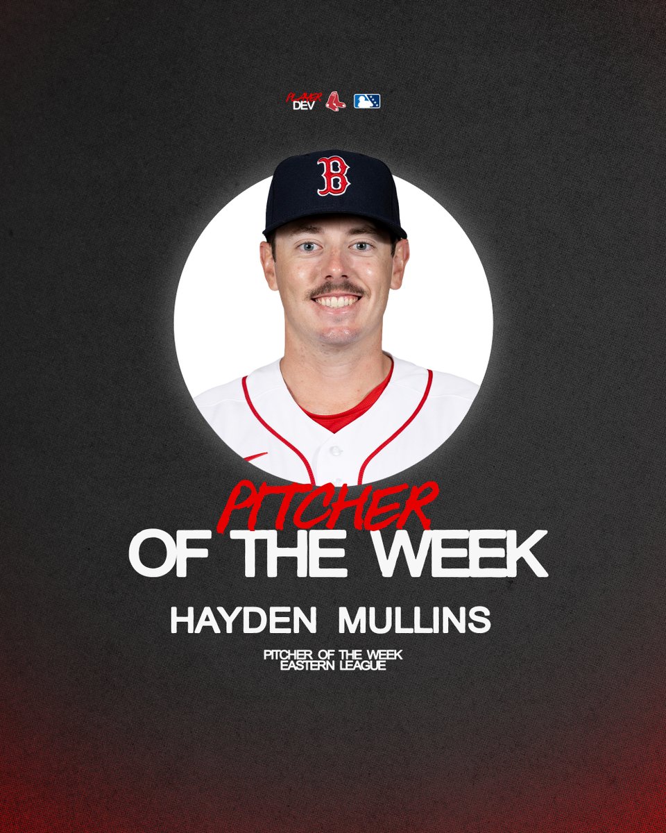 RedSoxPlayerDev's tweet photo. Swept the Eastern League Awards this week 👏

Hayden Mullins was named Pitcher of the Week! https://t.co/aeK7dpFGMB