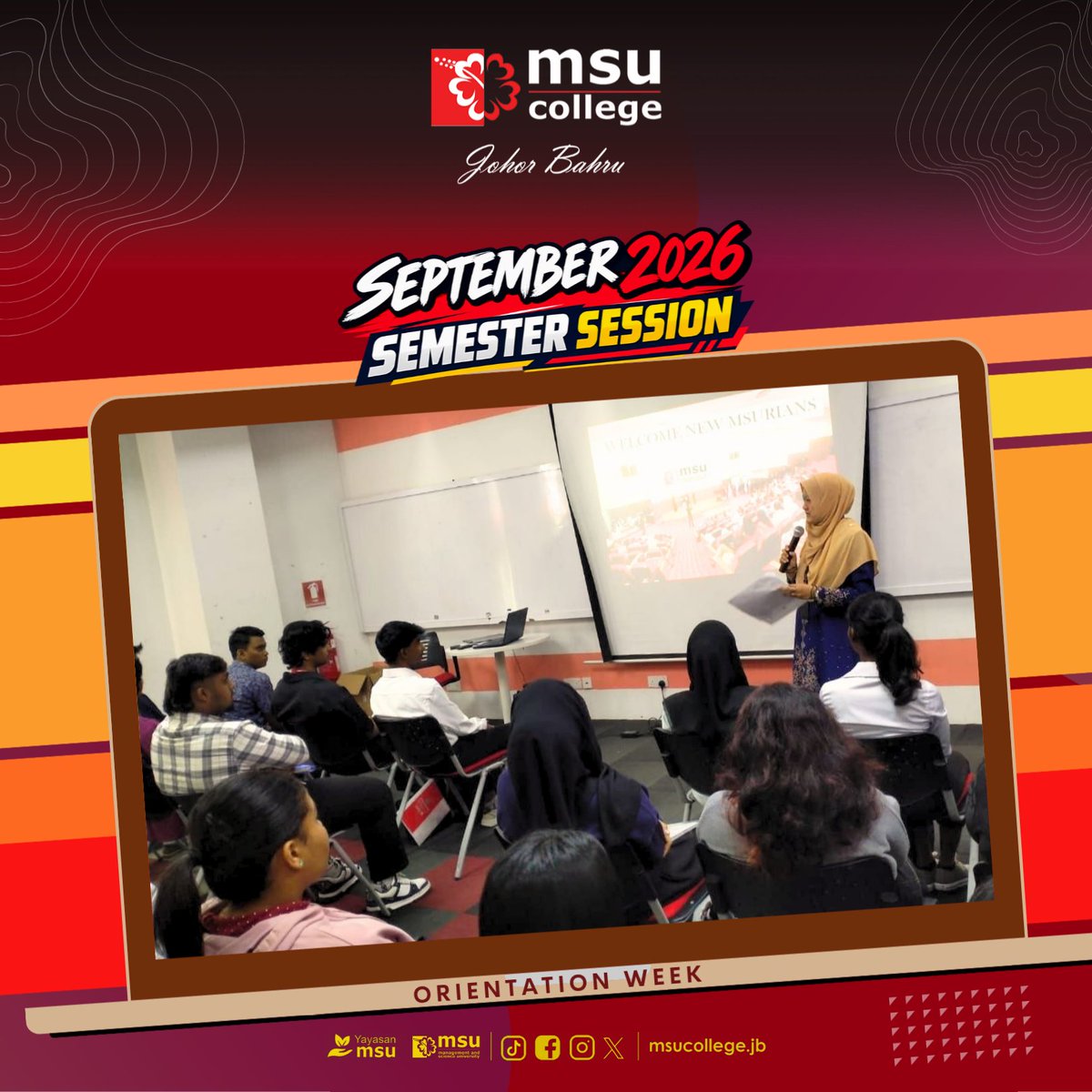 msuc_jb's tweet photo. Capturing memorable moments from Day 1 of orientation, filled with new beginnings, connections and exciting experiences.

❤🌺
#MSUrians #MSUcollege 
#MSUMalaysia #MSUCollegeJohorBahru https://t.co/ayiqSLpI6r