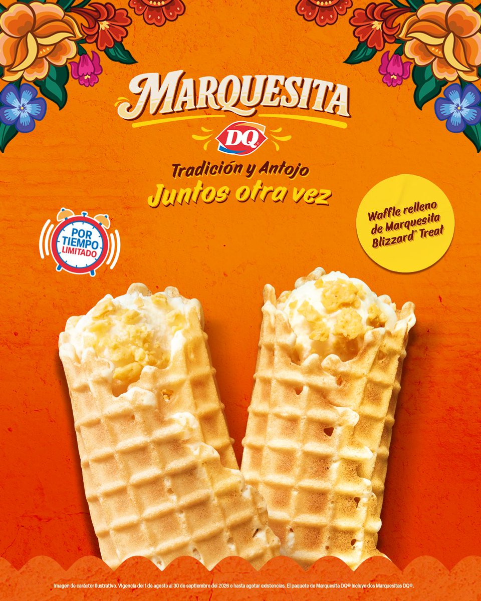 DQMexico's tweet photo. ¡Se nos está yendo! 🥹🧡 Celebra el mes más mexicano y prepárate para dar el Grito con sabor a Marquesita. 🇲🇽✨ ¡Ve por la tuya YA antes de que se despida! 🏃‍♀️💨🧡 #dairyqueen https://t.co/kmPcJJkF95