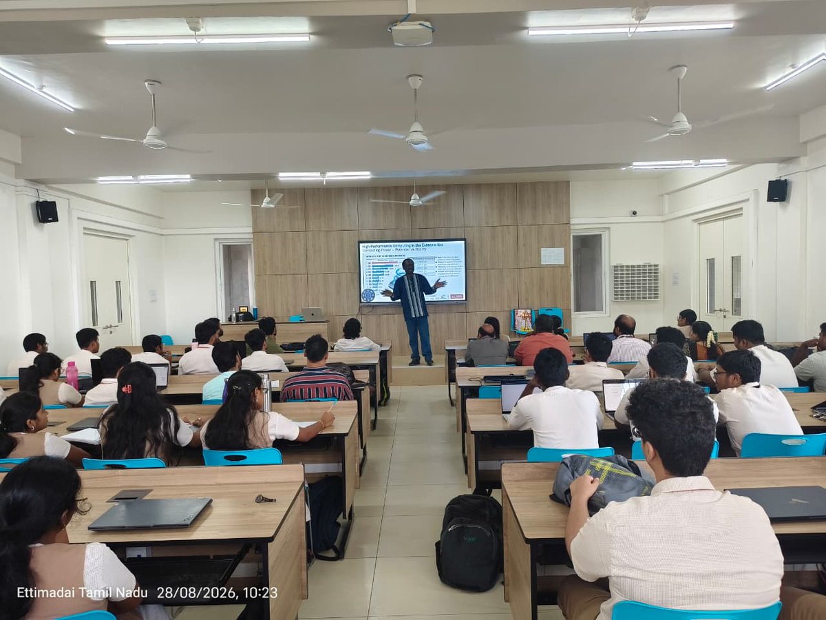 AMRITAedu's tweet photo. 🚀 High‑Performance Computing Workshop by ParisTech/CRI Researcher

We were honored to host Prof. Claude Tadonki (Mines ParisTech / CRI – Centre de Recherche en Informatique) for a two‑day workshop on High‑Performance Computing (HPC) at our Coimbatore and Amritapuri campuses.

📅 August 31 – September 1, 2026  at Coimbatore
The workshop blended theoretical insights with hands‑on programming practice, giving students a deep dive into the HPC ecosystem in the Exascale Era.

💡 Key highlights included:

HPC hardware, software, and programming paradigms

Performance, energy efficiency, and robustness

Vector Computing (SIMD) and accelerated computing with compilers (OpenACC)

Advanced computer architecture: IEEE numerical representation, memory hierarchy, cache, NUMA, and prefetching

Multithreaded programming using Pthreads

🖥️ Afternoon sessions featured guided exercises in code design, profiling, performance analysis, and optimization — with practical exposure to vector and multithreaded programming in Linux environments using GCC, AVX, OpenACC, libnuma, and even Google Colab.

🙏 We thank Prof. Tadonki for his expertise and the students for their enthusiastic participation, making this workshop a truly impactful learning experience.

#AmritaVishwaVidyaPeetham #HighPerformanceComputing #HPC #ExascaleEra #VectorComputing #MultithreadedProgramming #Research #Innovation #Amritapuri #Coimbatore
