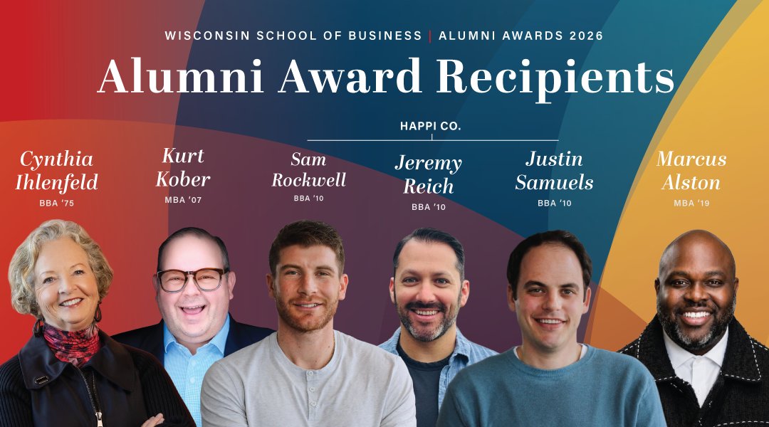 UWBusiness's tweet photo. 🏆 Introducing the 2026 WSB Alumni Award recipients, who are honored for their talent, service, and ongoing commitment to UW–Madison!

Learn more about this esteemed lineup: https://t.co/2jBsZA3zsk https://t.co/o4R25nSKbj