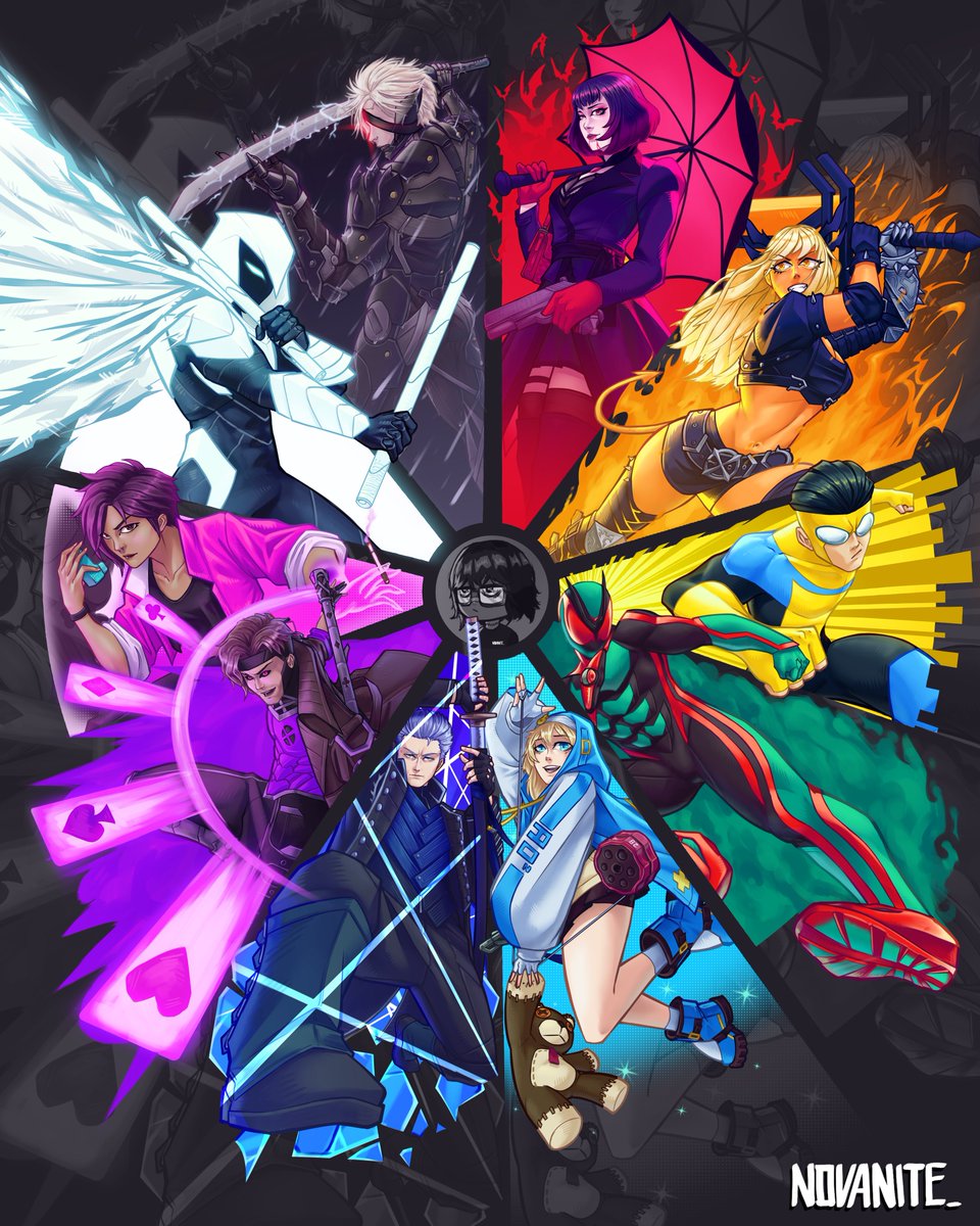 NovaNite_'s tweet photo. And its done. Behold, The full wheel.
Red - Mina
Orange - Magik
Yellow - Invincible
Green - Zeztz
Cyan - Bridget
Blue - Vergil
Purple - Gambit
Pink - Invisigal
White - Moon Knight
Black - Raiden

#colorwheel #challenge #fanart https://t.co/UudFUAvyCw