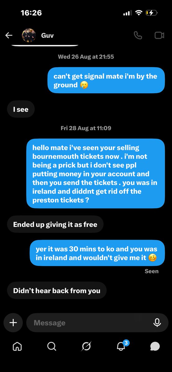 talktome1982's tweet photo. @evertonspares @Guvdsu yer tried to scam me at Preston and then had tickets for Bournemouth with a 1,400 allocation . man u and tottenham . any blues who see this block or report him 💙#UstFT https://t.co/wZixz54X5R