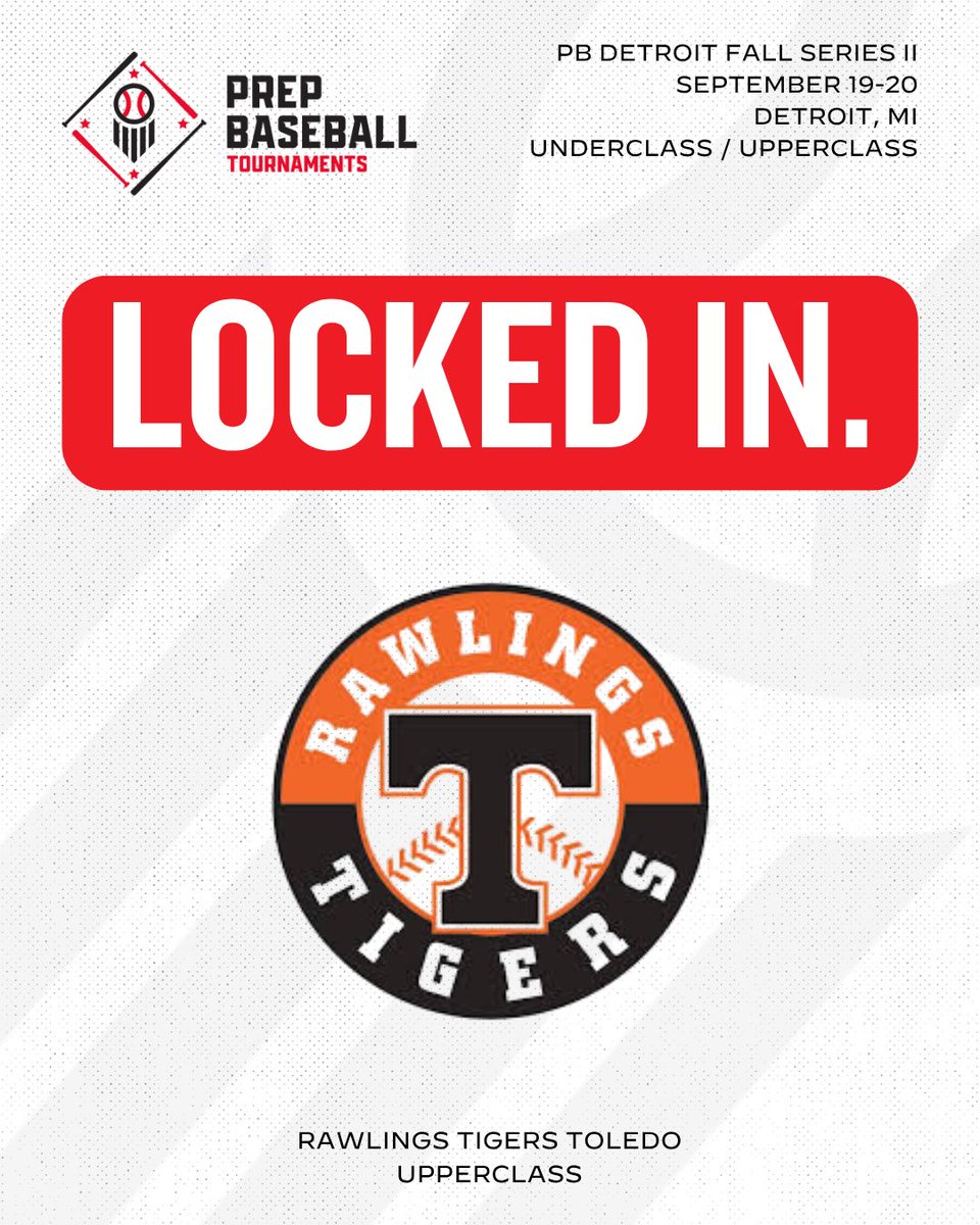 PrepBaseballMI's tweet photo. 𝐏𝐫𝐞𝐩 𝐁𝐚𝐬𝐞𝐛𝐚𝐥𝐥 𝐓𝐨𝐮𝐫𝐧𝐚𝐦𝐞𝐧𝐭 𝐓𝐫𝐚𝐜𝐤𝐞𝐫 ✅
🔥 Tournament: Detroit Fall Series II
💪 @ProspectsRice | Detroit Prospects Upper
💪 @CircaBaseball | Circa Las Vegas Underclass
💪 @TigersToledo | Rawlings Tigers Toledo Upper
💪 @WFDetroitKelly | Wow Factor Detroit Upper
📆 September 19th-20th
📍 Detroit, Michigan
🔗 https://t.co/ar1TarG5Gm
#️⃣ @PBTourney | @prepbaseball | #BeSeen