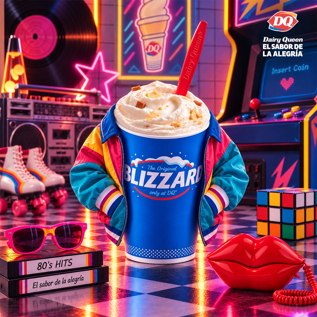 DQMexico's tweet photo. Los 80's llamaron y quieren su ritmo de vuelta... porque el show se lo robó nuestro Blizzard® de Marquesita DQ® ☎️🪩✨ #dairyqueen #80s #retro https://t.co/LOpDWwevAv