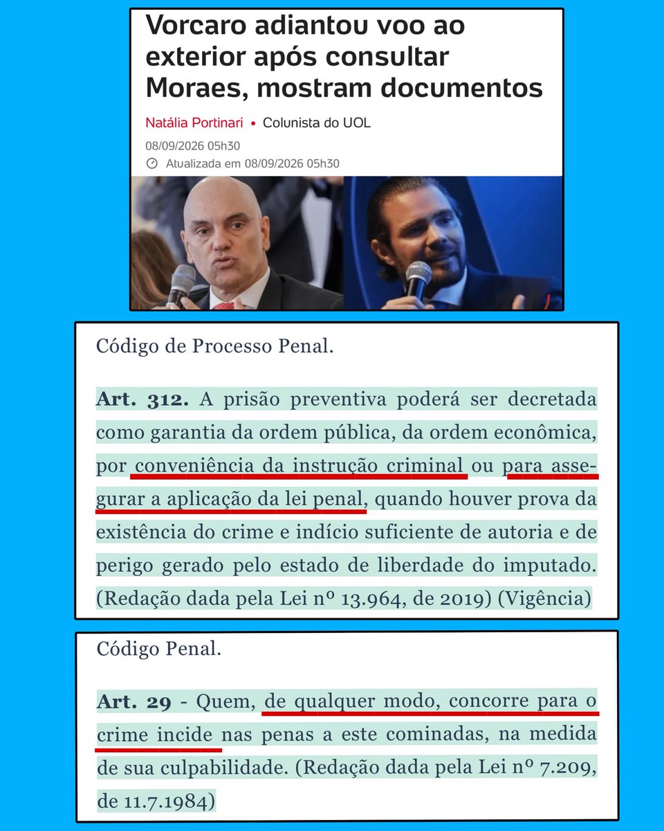 BolsonaroSP's tweet photo. Essa notícia da imagem não seria causa para prisão preventiva?

Pois:
-Filipe Martins foi preso por uma viagem que não fez,
-Débora do batom por usar ferramenta de deletar mensagens automaticamente do whatsapp e
-meu pai por postagens que não foram ele que fez.

Isto para citar apenas alguns exemplos que muitos diziam ser “necessários para a manutenção da democracia”.
