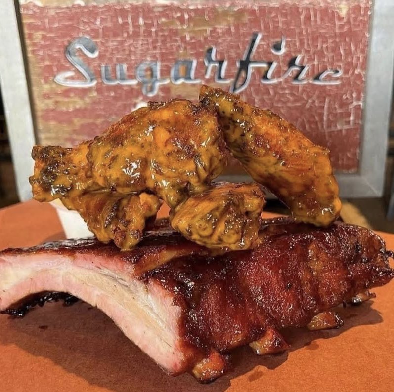 Sugarfire44's tweet photo. 😋 RIB-DICULOUSLY GOOD TACOS—Pulled Rib Meat, Cheddar/Monterey Cheese Blend, Shrimp Pico, Roasted Tomato Salsa, and Mango Pineapple Slaw on 3 Flour Tortillas! 

🚚 4X4—4 Smoked Ribs + 4 Smoked ‘n Fried Chicken Wings! https://t.co/2fq38GdlM0