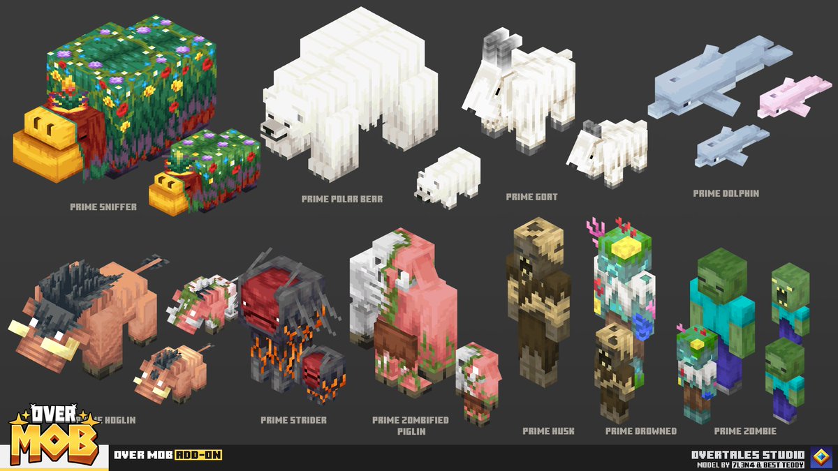 OvertalesStudio's tweet photo. Over Mob Add-On v1.1 Sneak Peek #1
Every Prime baby got a new look to match Tiny Takeover 😉
#Minecraft #OverMobAddOn