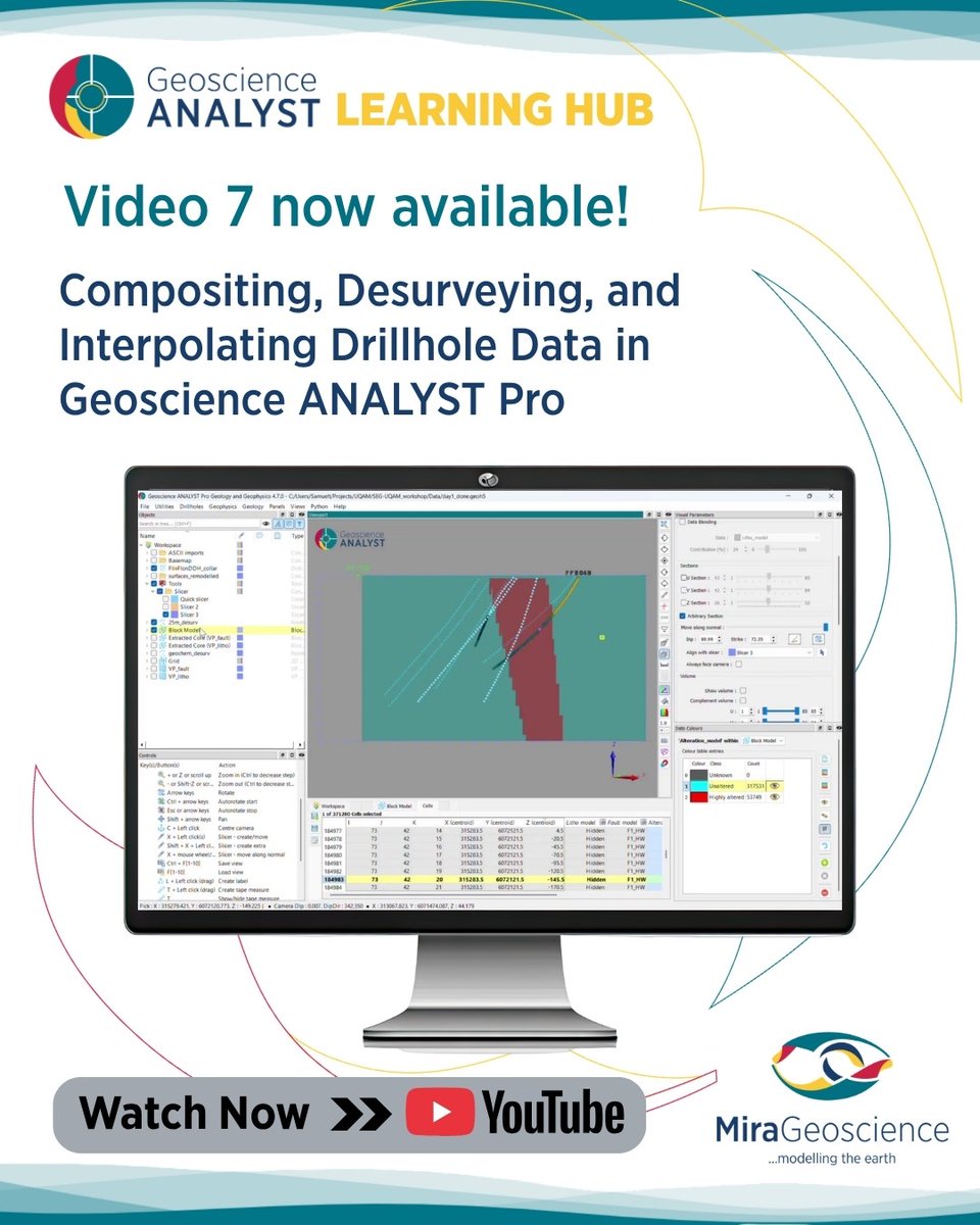 MiraGeoscience's tweet photo. 🌟 New Geoscience ANALYST Learning Hub video!

Learn how to use the Compositing, Desurveying, and Interpolation tools in #Geoscience #ANALYST #Pro with Samuel Tyler.

▶️ Watch now: https://t.co/YXFYNE7Y5t

#GeoscienceANALYST #Geoscience #Mining #LearningHub https://t.co/UG0Ej4jcqK