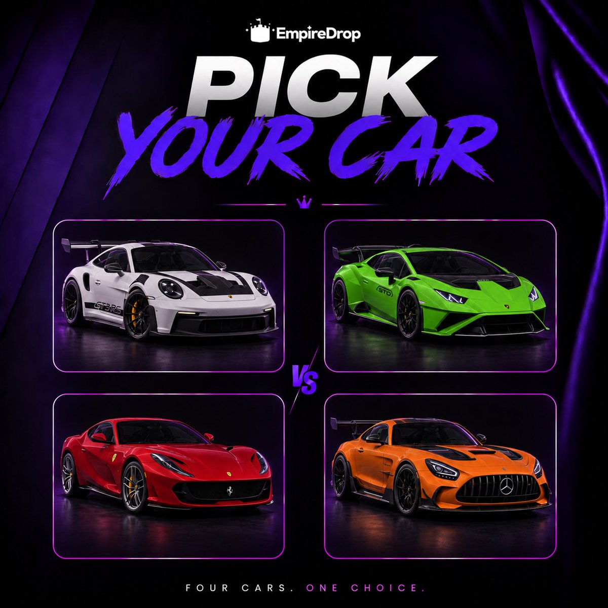 empiredrop's tweet photo. 4 LUXURY CARS. ONE CHOICE 

Which one are you choosing? 👀

💸 RT + LIKE for a chance to get tipped!