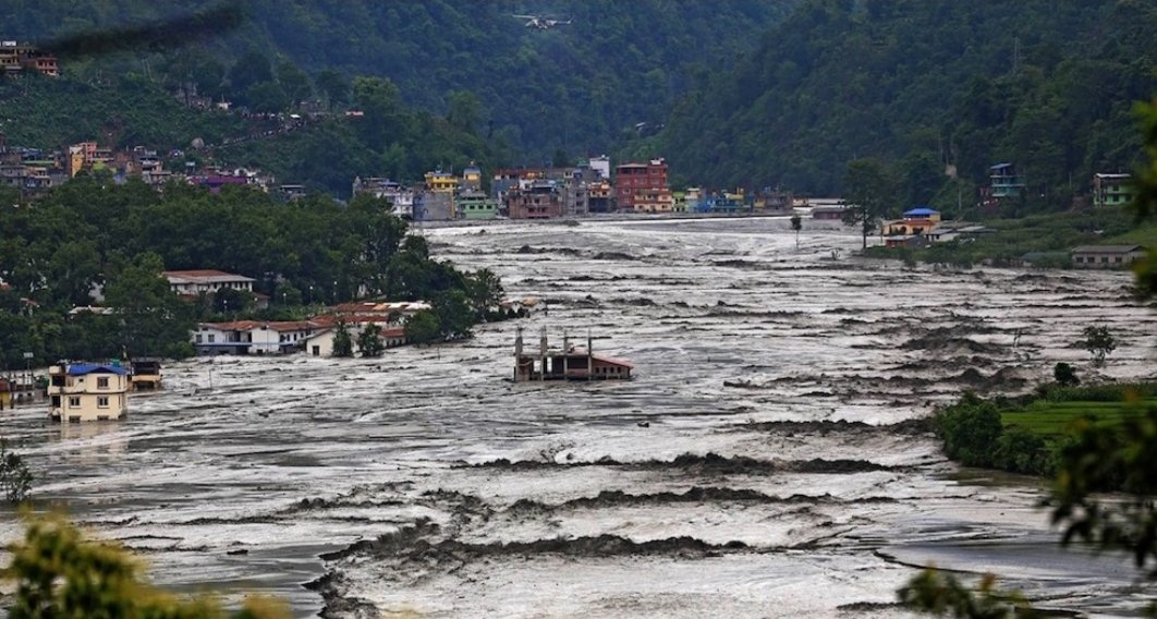 sciencelatte's tweet photo. 🏔️ Mountain regions around the world are warming especially fast, and that's bad news — the ice acting as "glue" holding rocky slopes and glaciers together is melting away. 🌡️

 This is exactly what scientists point to in Nepal's deadly recent flood, where a huge chunk of glacier and rock broke free high in the Himalayas and came crashing down, destroying homes and villages. 🌊 

Experts warn that as permafrost and glacial ice keep thawing, these kinds of catastrophic landslides and floods will become more frequent, putting millions of people living downstream at risk. ⚠️

On the photo: Nepal flood.

📎 Source: New Scientist

Follow 👉 @sciencelatte