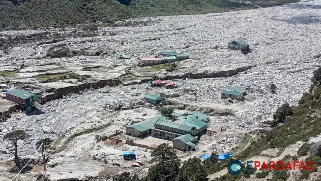 sciencelatte's tweet photo. 🏔️ Mountain regions around the world are warming especially fast, and that's bad news — the ice acting as "glue" holding rocky slopes and glaciers together is melting away. 🌡️

 This is exactly what scientists point to in Nepal's deadly recent flood, where a huge chunk of glacier and rock broke free high in the Himalayas and came crashing down, destroying homes and villages. 🌊 

Experts warn that as permafrost and glacial ice keep thawing, these kinds of catastrophic landslides and floods will become more frequent, putting millions of people living downstream at risk. ⚠️

On the photo: Nepal flood.

📎 Source: New Scientist

Follow 👉 @sciencelatte