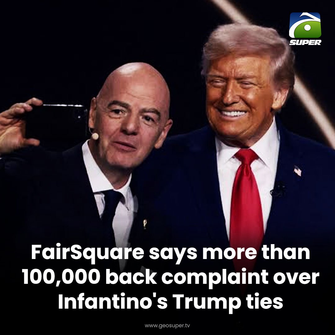 geosupertv's tweet photo. More than 100,000 back complaint over Infantino's Trump ties! ⚽️🚨
Read More: https://t.co/gCuDYmCyyt
#GianniInfantino #FairSquare https://t.co/ahDZCOYy3E
