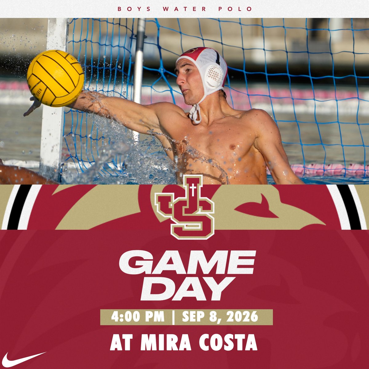 JSerraAthletics's tweet photo. The JSerra Boys Water Polo team is back on the road Tuesday, as the Lions visit the Mira Costa Mustangs in a nonleague showdown at Mira Costa High School in Manhattan Beach. https://t.co/GCmfPdXUxT