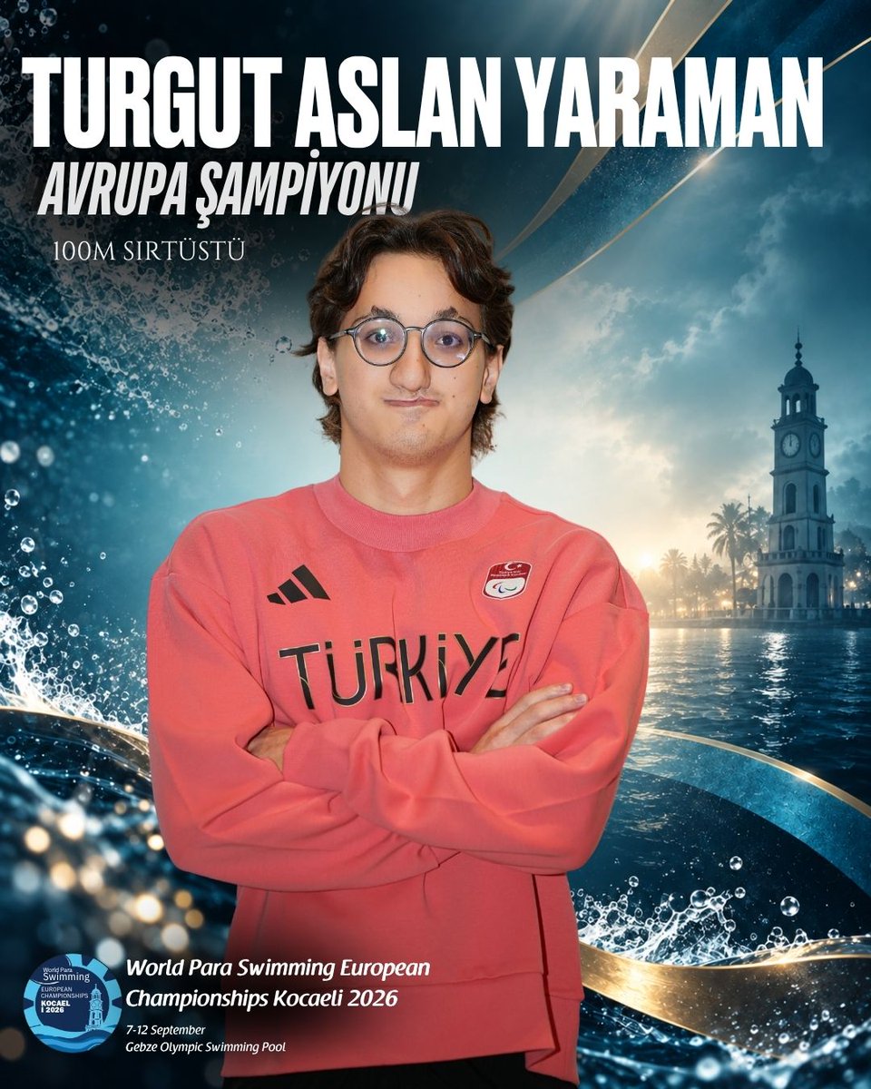 TurkParalimpik's tweet photo. TURGUT ASLAN YARAMAN AVRUPA ŞAMPİYONU! 🥇🇹🇷

Kocaeli 2026 Avrupa Para Yüzme Şampiyonası’nda Erkekler 100m Sırtüstü S8 kategorisinde mücadele eden milli sporcumuz Turgut Aslan Yaraman, altın madalyanın sahibi olarak Avrupa Şampiyonu oldu. 🏊‍♂️✨

Ay-yıldızlı bayrağımızı zirvede dalgalandıran Turgut’u, bu başarının arkasında büyük emeği bulunan antrenörünü, teknik ekibini ve Türkiye Yüzme Federasyonu’nu yürekten kutluyoruz.

Tebrikler Turgut! Avrupa’nın zirvesi senin. ❤️🇹🇷 @TYFgovtr