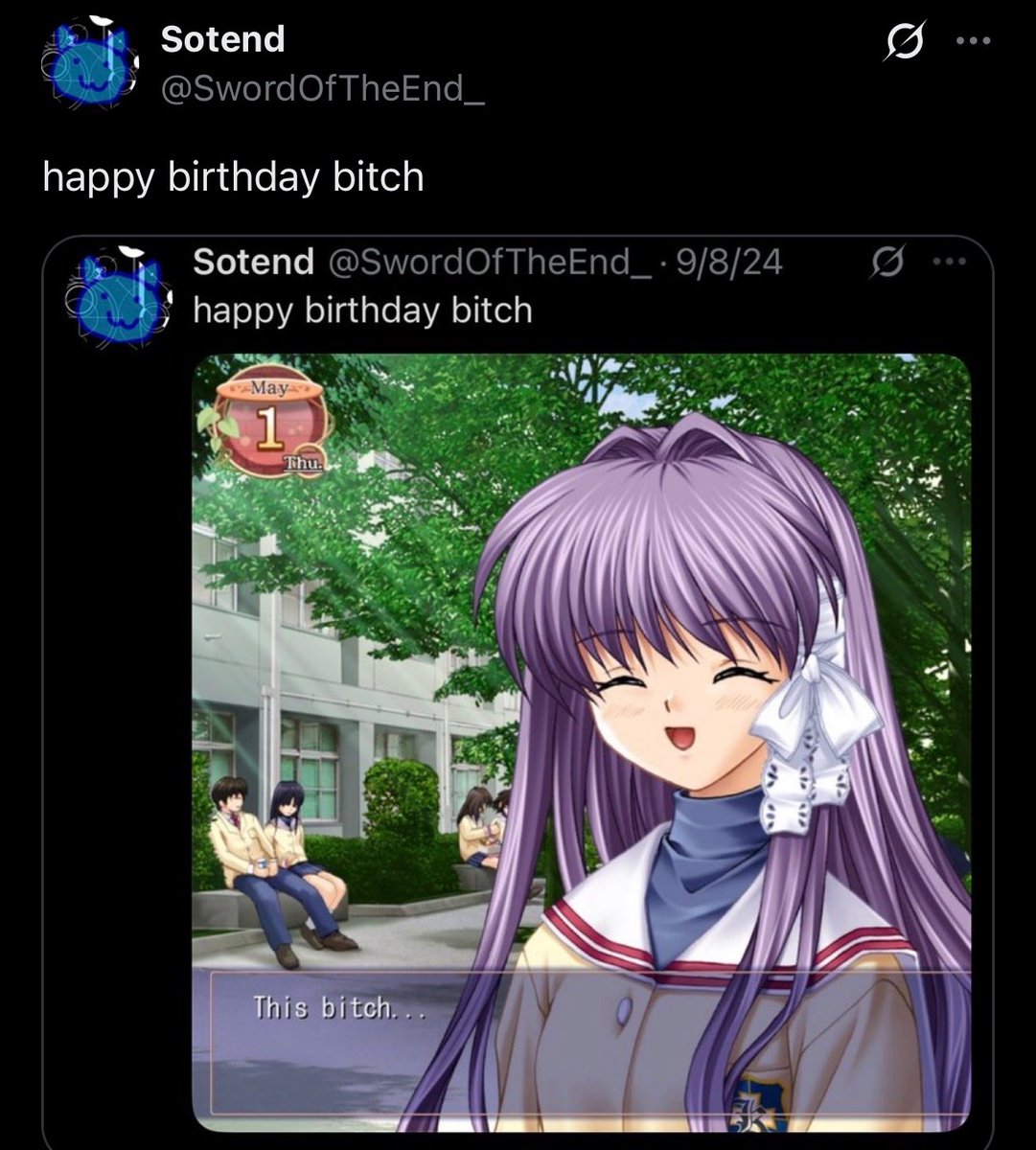 SwordOfTheEnd_'s tweet photo. happy birthday bitch https://t.co/rUzRMeqKXU