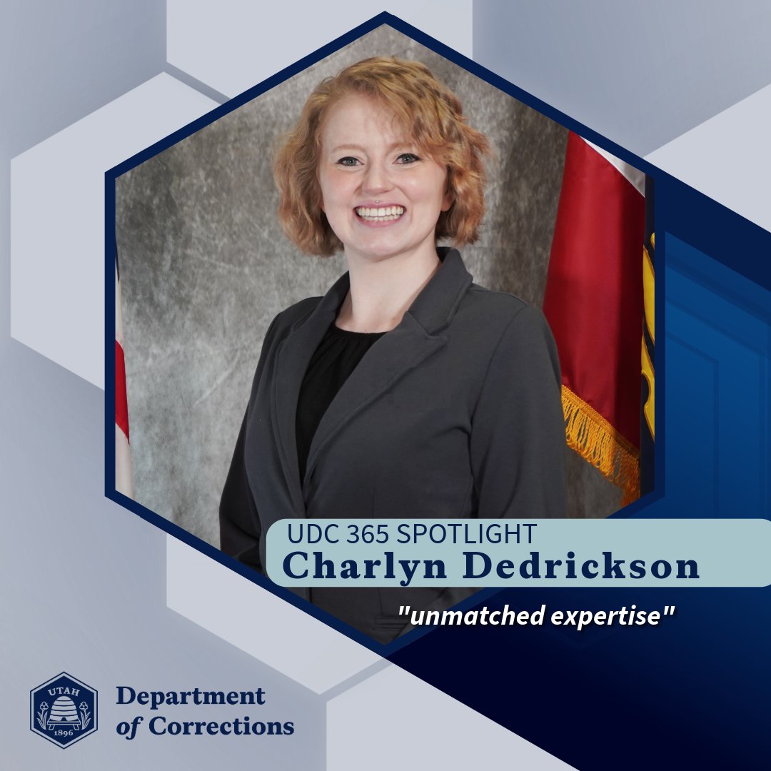 UDCCommissioner's tweet photo. Assistant Deputy Compact Administrator Charlyn Dedrickson excels in managing complex mandates, auditing, and mentoring at Utah Department of Corrections. Her leadership ensures smooth workflows and empowers colleagues. Thank you, Charlyn! #UDC365 https://t.co/VQGKM6uM9X